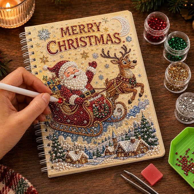 100 Pages DIY Christmas Pearl Diamond Art Painting Notebook，Style E