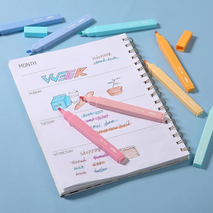 Mr. Pen- Aesthetic Highlighters No Bleed, 8 Pack, Assorted Colors | Chisel Tip, Cute Highlighters Assorted Colors for Journaling, Highlighting, Underlining, Fast Dry, Back to School Supplies