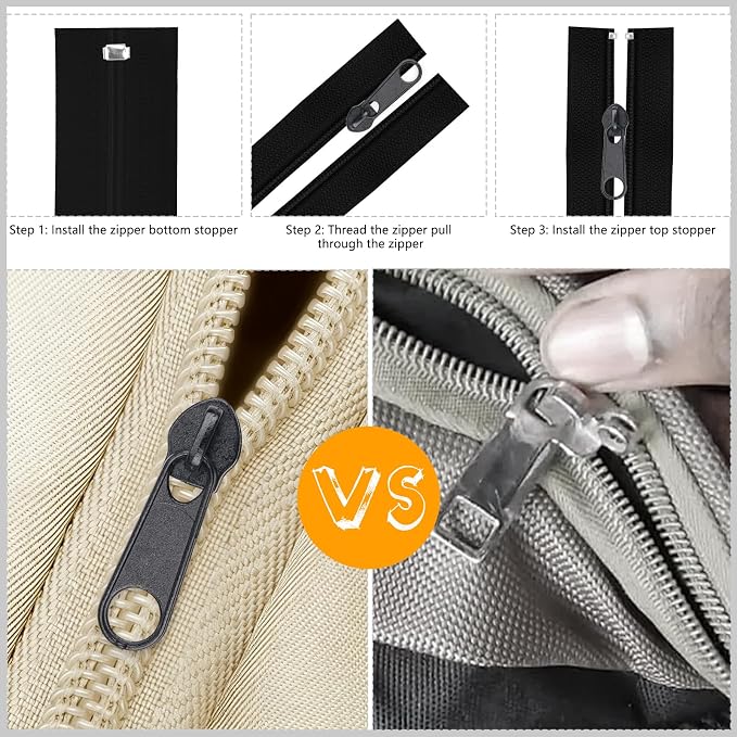 DOITEM 20Pcs Zipper Repair Kit Zippers Replacement 5# Zipper Pull Rescue Kit for Clothing Jackets Purses Luggage Backpacks