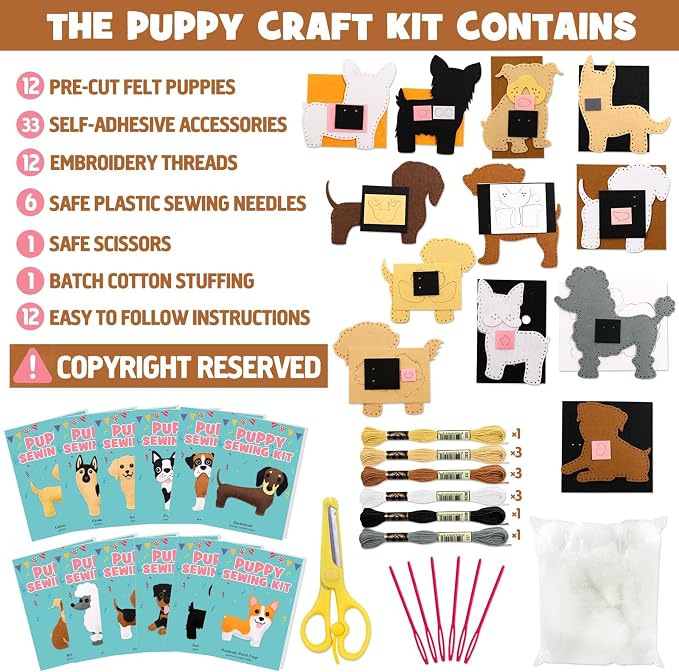 CiyvoLyeen Puppy Sewing Kit for Kids –Fun Plush Toy Sewing for Girls & Boys – DIY Felt Craft Gift Set Ages 7 8 9 10 11 12