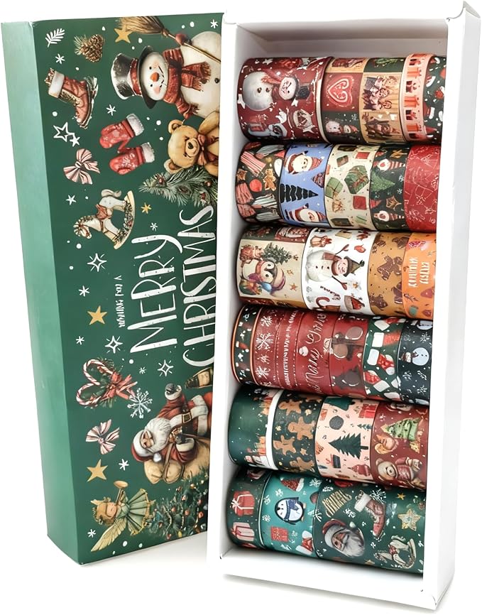 27 Rolls Christmas Vintage Washi Tape Set - Retro Holiday Decorative Tapes with Snowman, Santa, Christmas Tree Designs - DIY Craft Supplies for Scrapbooking, Journaling, Gift Wrapping