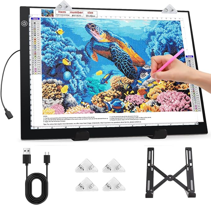 Zocelight A3 Light Pad for Diamond Painting Kit,4800Lux Super Bright 5mm Ultra Thin Diamond Art Light Board with Stand and Clip,3 Levels Dimming Light Box for Artists,Drawing,Sketching,Animation
