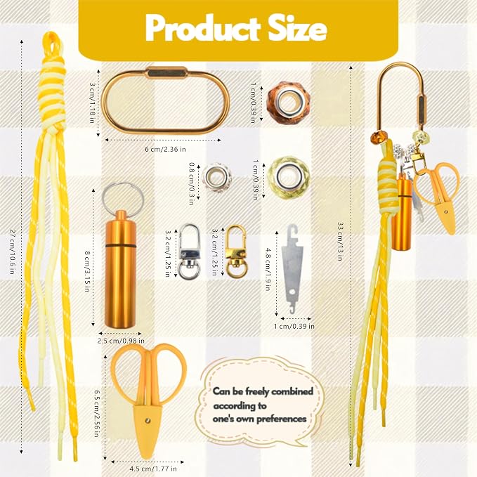 MAGNEECH Needlepoint Keychain Kit, Needlepoint Bag with Mini Embroidery Scissors, Needle Threader, Needle Holder Tube & Gold Keyring, Portable Cross Stitch Sewing DIY Crafts (Yellow-Yellow Tube)