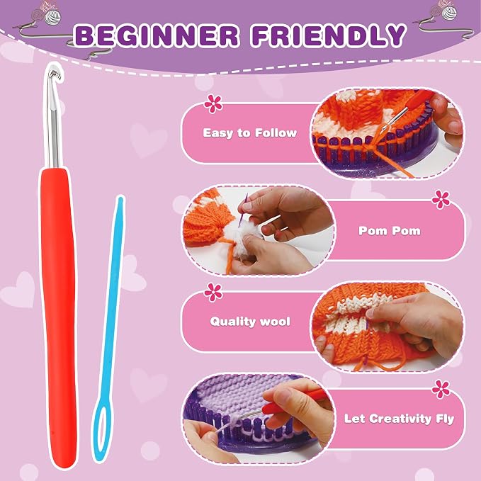 QXHOL Knit Hat Scarf Knitting Loom Kit - DIY Craft Kit for Beginners