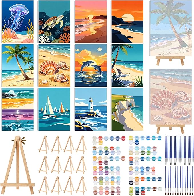 12 Set Paint by Numbers Kit for Adults Beginner with 8x12 In Ocean Painting