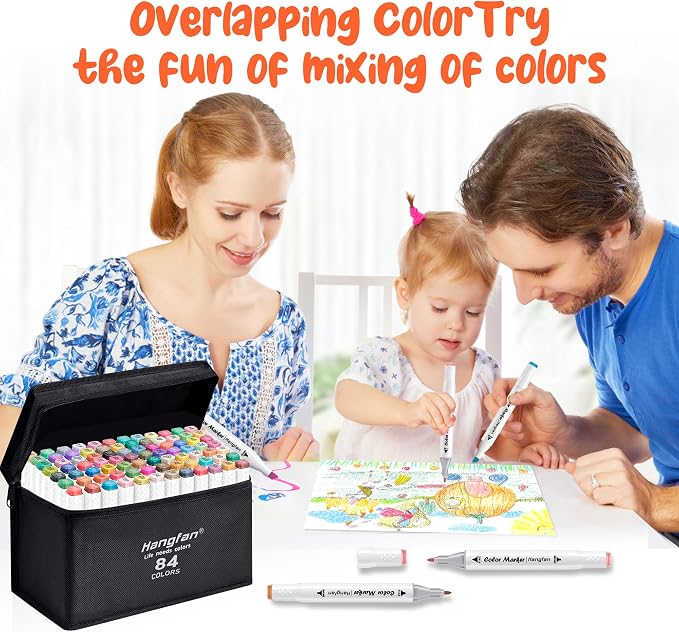 Art Markers, 84 Colors Alcohol Based Ink Broad&Fine Dual Tip Permanent Markers Pen Set with Case for Kids Professional Artist Coloring Drawing Sketching Outlining Marking