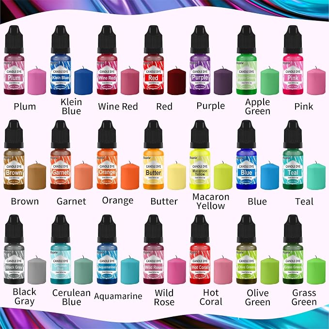 Roizefar Liquid Candle Dye - 21 Colors, 0.34 fl oz Each