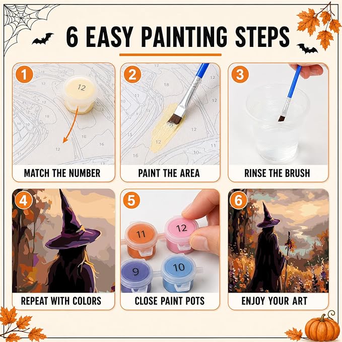 Mandun Halloween Witch Paint by Numbers Kit for Adults, 16x20 inch | DIY Painting Kits Crafts for Adults, Relieve Stress, Frame Canvas, Wooden Easel, Gift Box, Home Wall Decor
