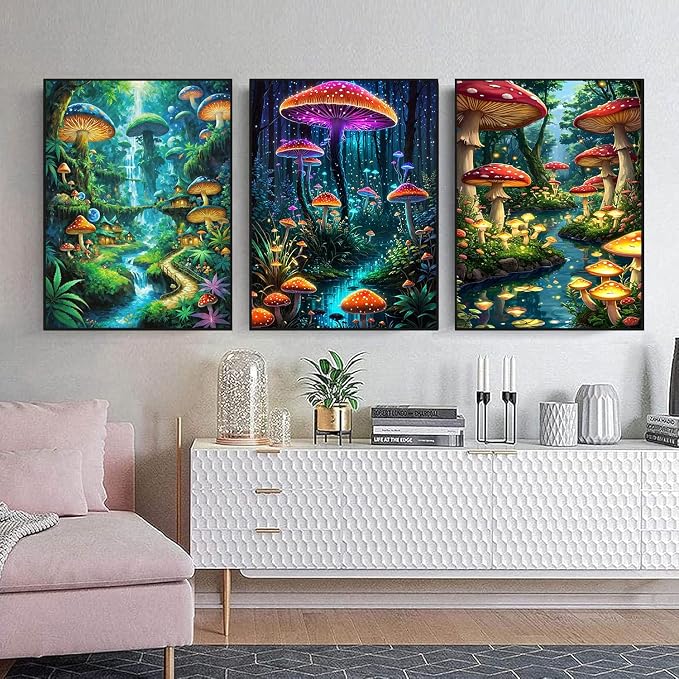 mrpwnle 3 Pack Diamond Art Kits for Adults, Mushroom Diamond Painting Kits