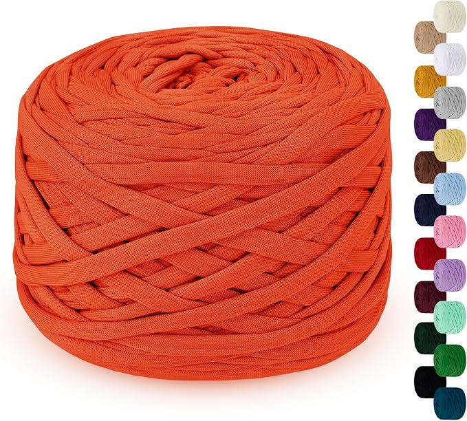 285g T-Shirt Yarn for Crocheting 109 Yards Elastic Ribbon Thick Fabric, Knitting for Crochet Bag, Blanket, Basket, DIY Projects, Home Decor (Orange)