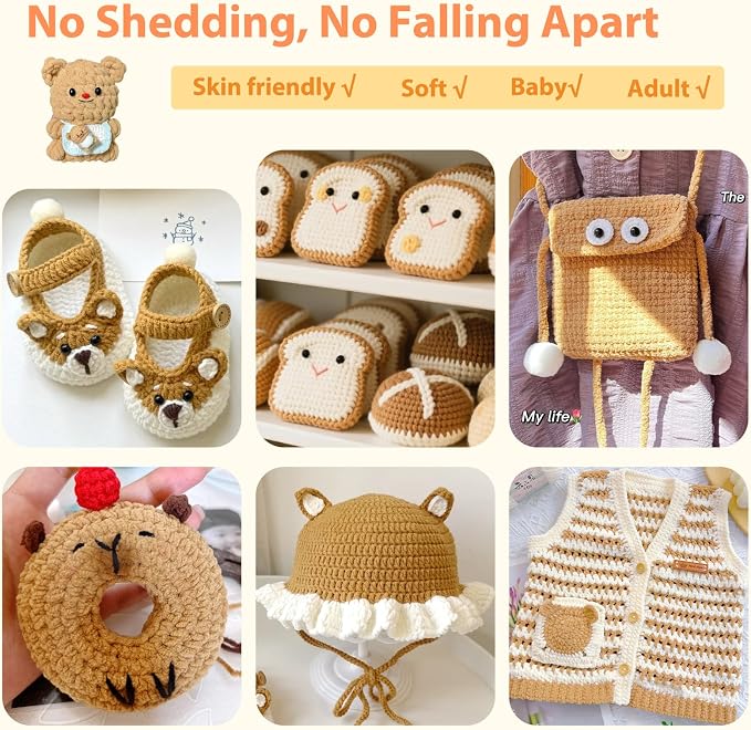 Coopay Chenille Yarn for Crochet, Medium Weight Yarn CYC #4, Brown | Crochet Yarn Set - 400g Total, Soft Velvet Yarn for Colorful Crafts, Blankets, Plush Dolls, Decorative Handmade Works