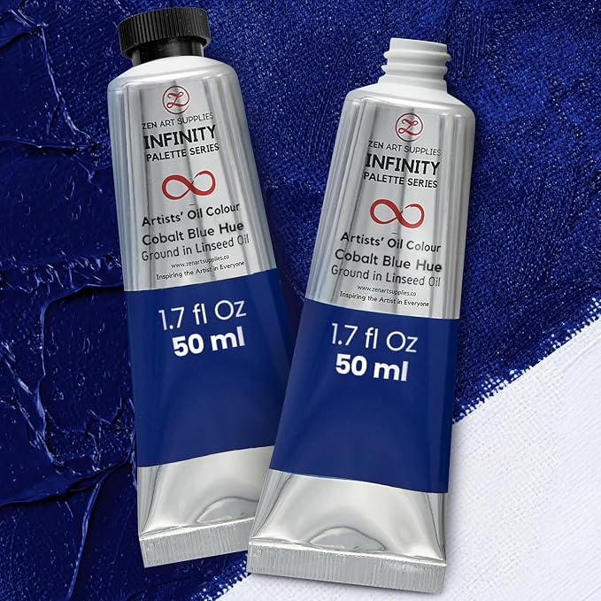 ZenART Professional Oil Paint Set - Artist Grade Cobalt Blue - 2x50ml | Non-Toxic, Buttery Consistency, Rich Pigment, Lightfast Oil Paints for Primed Surface Canvas, Fine Art, Portraits & Landscape
