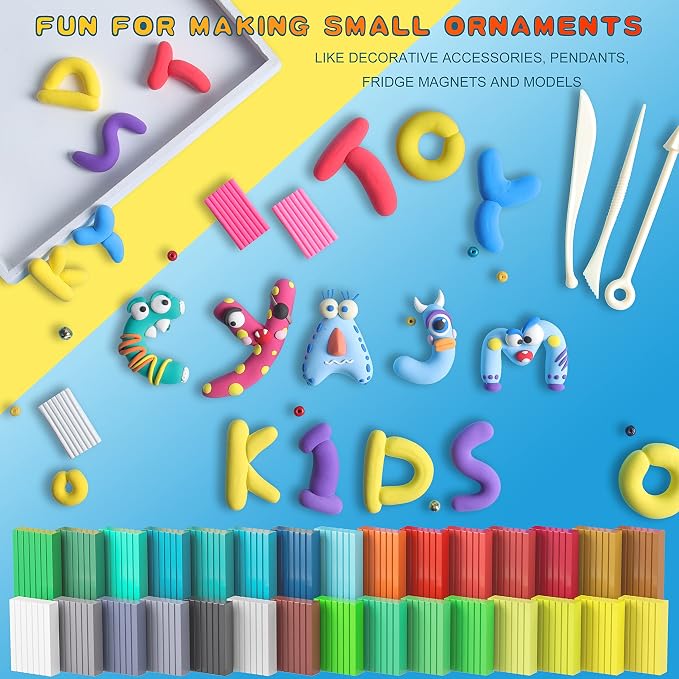 Cyajm 60 Colors Oven Bake Clay Kit, Individually Wrapped | For kids jewelry making, home art. Easy to shape and bake
