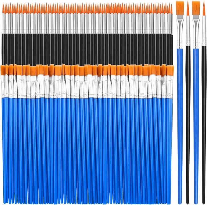 200 Pcs Small Paint Brushes Bulk, Anezus Detail Paint Brushes Fine Brushes with Flat and Round Tip Acrylic Brushes Set for Classroom Water Color Pumpkin Canvas Painting Touch Up