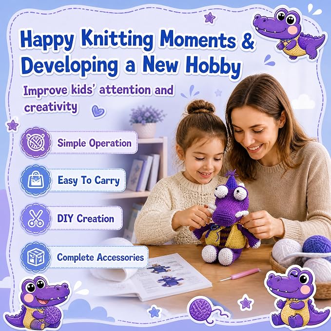 Knitting Kit for Beginners, Learn to Crochet Animal Kit (Blue, 2 Pack)