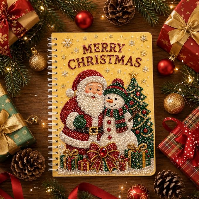 100 Pages DIY Christmas Pearl Diamond Art Painting Notebook，Style H
