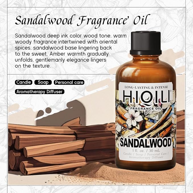 HIQILI Sandalwood Fragrance Oil for Skin Care, DIY Body Product - 1 Fl Oz