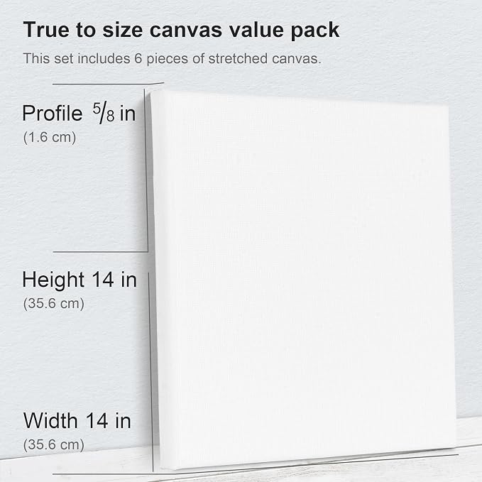 PHOENIX Stretched Canvas for Painting 14x14 Inch/6 Value Pack, 8 Oz Triple Primed 5/8 Inch Profile 100% Cotton White Blank Canvas, Square Framed Canvas for Oil Acrylic & Pouring Art