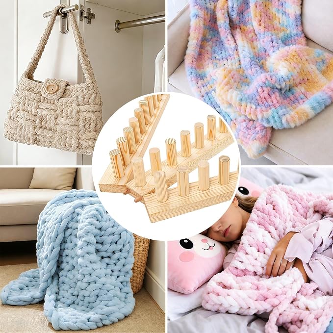 ARTACE 31" Chunky Blanket Loom, Wooden Loom for Chunky Throw Blanket, Adjustable Size Hand Knitting Kit, Ideal and Friendly for DIY Beginners