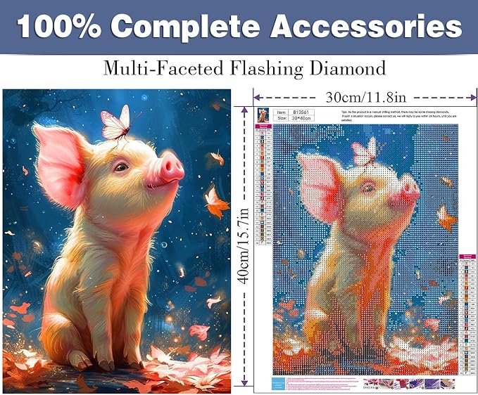 ijbnhd Pig Diamond Art Kits for Adults, 12X16in