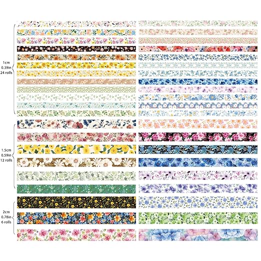 42 Rolls Vintage Floral Washi Tape Set - Decorative Tape for Scrapbooking, Journaling, Bullet Journals, DIY Crafts, and Gift Wrapping