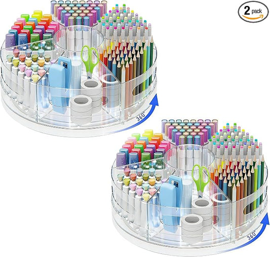 CraftGenes 2 Packs Rotating Clear Acrylic Pen Holder, Marker Organizer