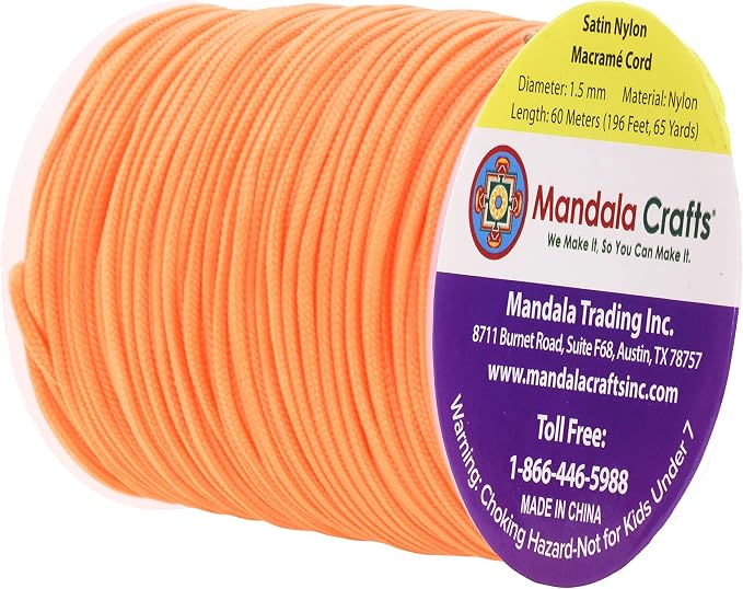 Mandala Crafts 1.5mm Orange Rattail Nylon Satin Cord for Jewelry Making