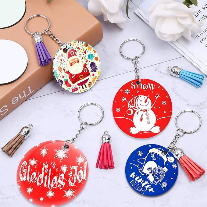 MEMOVAN Christmas Ornaments Resin Molds with Hole 4pcs Round Silicone Coaster Molds Round Pendant Casting Molds for Epoxy Resin Christmas Tree Decorations IY Crafts Keychain Making