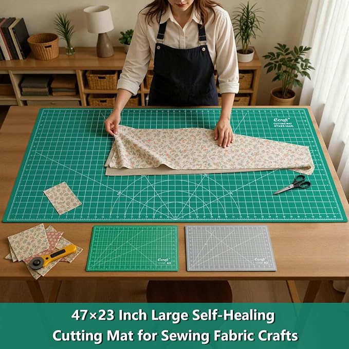 Ecraft 23"x47" Large Self Healing Non-Slip Cutting Mat, Double Sided 5-Ply Black Green Mat for Quilting, Sewing, Fabric, Crafts and Scrapbooking