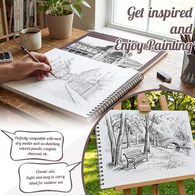 11×14in Sketch Book, Spiral Bound, 50 Sheets, Acid-Free Drawing Paper | 68lb/100gsm Paper, Perforated Pages, 360° Spiral, Hard Backing Board, for Pencil, Charcoal, Pastel, Crayon