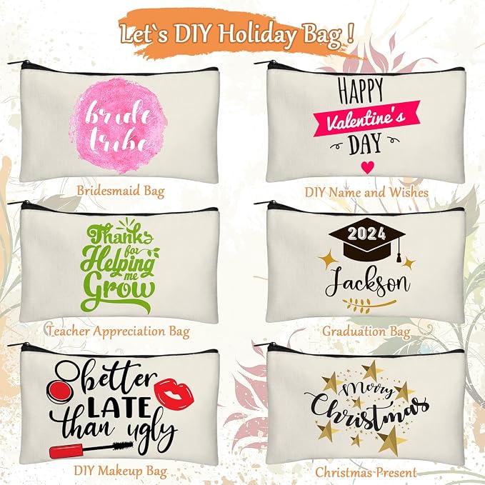 Legigo Blank Canvas Bags Zipper Pouch Makeup Bags Pencil Pouch Bulk | Multi-Purpose, Sturdy Canvas Pouch with Zipper, Cosmetic Travel Toiletry Bag for DIY Crafts, Gifts & Storage, 8.3 x 5 Inch