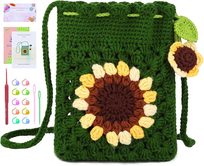 Fedmut Crochet Kit for Beginners Adult, Includes Deep Green Yarn, Hooks, Stitch Markers, Video Tutorials, Ideal for All Ages & Gifts