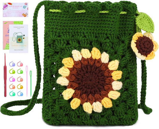 Fedmut Crochet Kit for Beginners Adult, Includes Deep Green Yarn, Hooks, Stitch Markers, Video Tutorials, Ideal for All Ages & Gifts