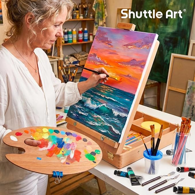 Shuttle Art 168 Pcs Artist Painting Kit, Deluxe Art Kit with Paint, Wooden Easel, Canvases, Paper Pads, Brushes and Other Art Supplies for Adults, Kids and Artists