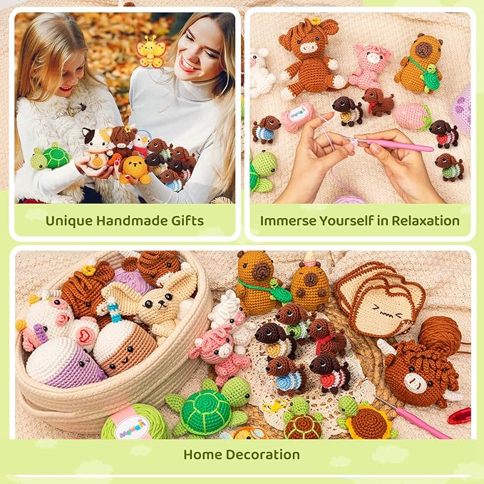Mewaii Crochet Kit for Beginners, 5 Pack Dachshund Dog Craft Set | 40% Extra Yarn, Video Tutorial, Pre-Started Piece, Beginner Friendly, Family Craft Gift for Adults & Kids