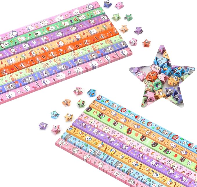 1120 Sheets Origami Star Paper Strips, Kittens & Puppies Cartoon Crafts