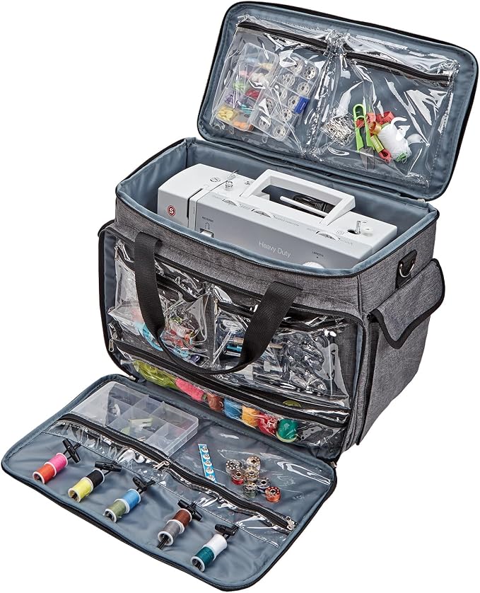 HOMEST Deluxe Sewing Machine Case with Wheels, Rolling Trolley Tote