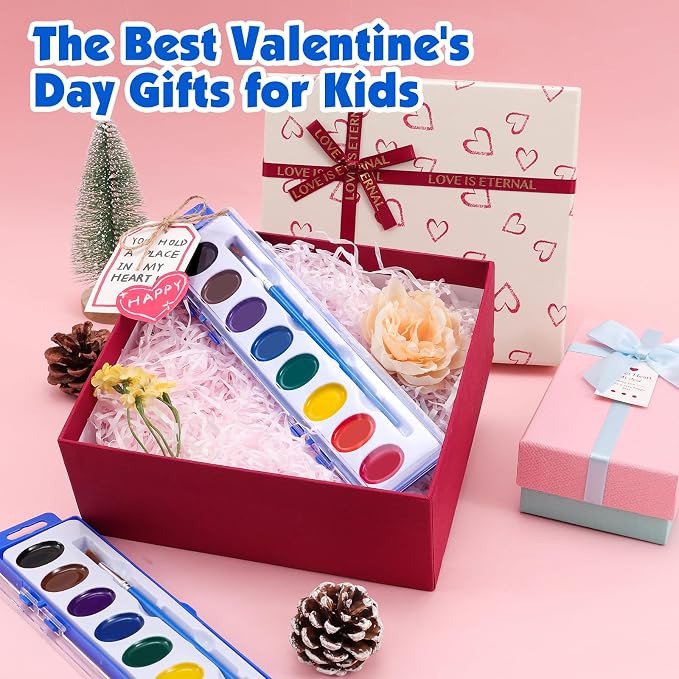 80 Pack Watercolor Paint Set Bulk,8 Colors Water Color Paint Set for kids with Paintbrush.Washable Watercolors Paint for Parties,Birthday Party Favor,Valentines for kids,Art Supplies and Classroom