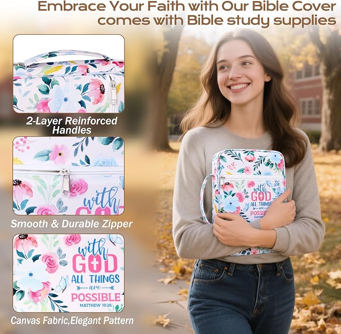 XKDOUS Bible Cover Case for Women Bible Bag Journaling Kit w/Study Supplies