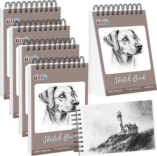 5 Pcs Sketch Books Bulk 5.5 x 8.5 in 200 Sheets Top Spiral Bound Sketch Pad Drawing Paper 40 Sheets Each Acid Free Mixed Media Sketchbook 68lb/100gsm Art Supplies for Beginner Artist