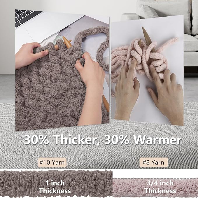 Cozyful Chunky Yarn for Hand Knitting - #10 Chunky Chenille Yarn, Jumbo Big Thick Chunky Yarns for Crocheting, Super Bulky Chunky Knit Blanket Yarns, 8 Skein (22 yds 8 oz Each Skein), Sand