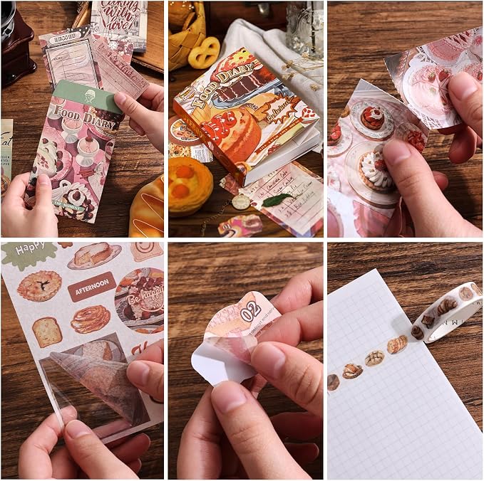 Scrapbooking Supplies Kit, Vintage Culinary Aesthetic Scrapbook Kit for Bullet Junk Journal, Gourmet DIY Journaling Supplies with Recipe, Dessert, Kitchen, Cafe Elements, Unique Gift for Teens & Women