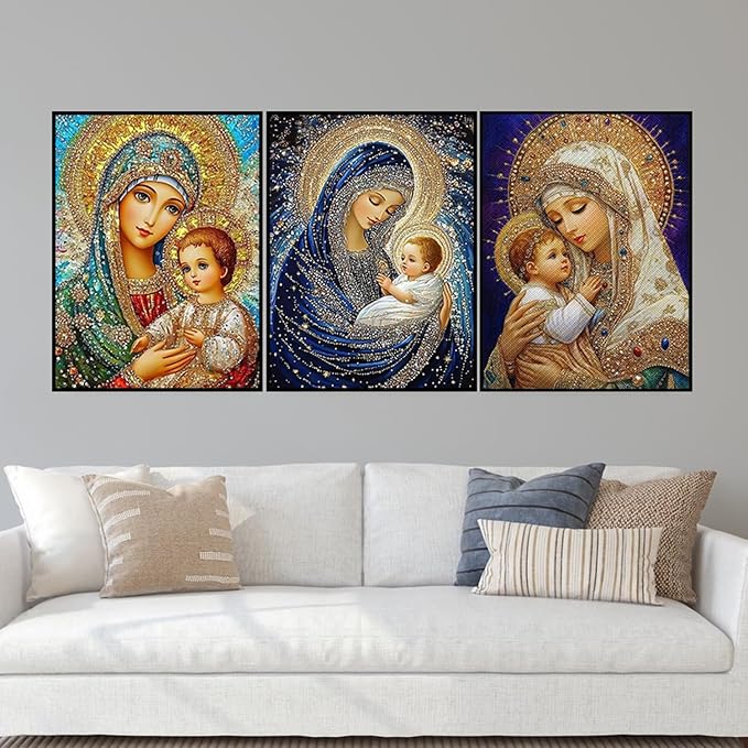 3 Pack Virgin Mary Diamond Art kits for Adults Beginners 12x 16 Inch | 5D Diamond Painting Kit DIY Full Round Drill Paint by Diamonds Dot Gem Art for Adult, Home Wall Decor