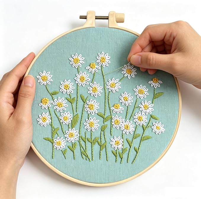 CHIYOSING Embroidery Kit for Beginners Adults, 3 Floral Pattern to Learn Over 30 Different Stitches,Includes Step-By-Step Instructions,Sharp Scissors and 2 Exquisite Hairpins and Multiple Accessories