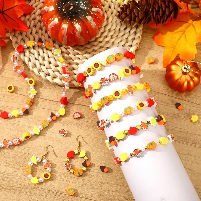 Augshy 300Pcs Fall Polymer Clay Beads for Bracelets Jewelry Making