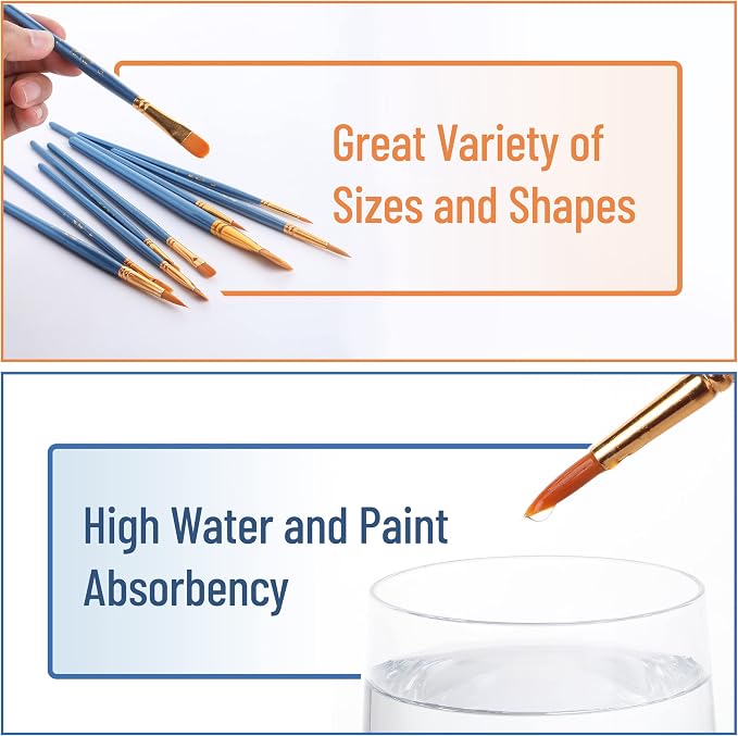 Mr. Pen- Acrylic Paint Brushes Set, 10 Pack, Round & Pointed Tip