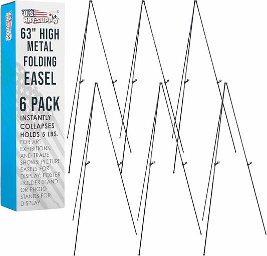 U.S. Art Supply 63" High Metal Folding Display Easel - Adjustable Height