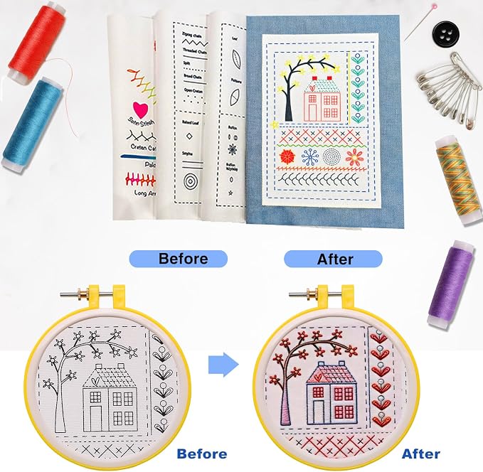 Embroidery Stitch Book Kit for Beginners, 106 Patterns with Tools Tutorials
