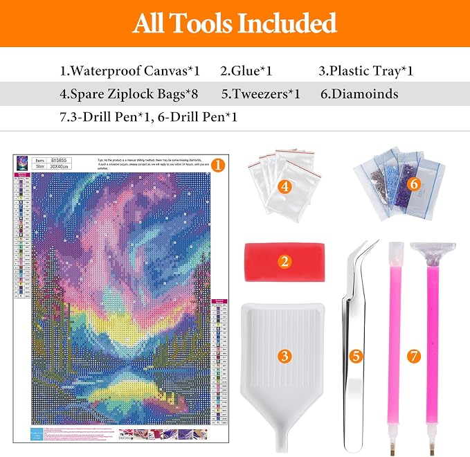 Diamond Art Kits for Adults, Aurora DIY 5D Diamond Painting for Beginners | 12x16 Inch, Full Drill Round Dots, Fantastic Landscapes Gem Art Craft Kits, Home Decor, Stress Relief Relaxing Hobby Gif