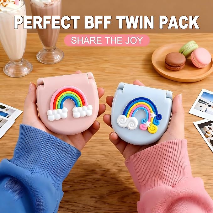 2 Pack Mini Travel Sewing Kit, Portable Emergency Sewing Box with Scissors, Needles, Threads, Compact Clothing Repair Set for Travel, Purse, Office, College Dorm (3D Rainbow Blue)